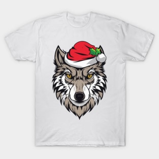 christmas wolf santa hat T-Shirt